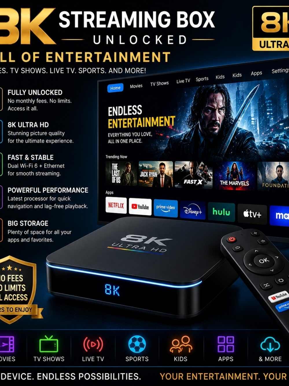8K Ultra HD Streaming Media Player - Black